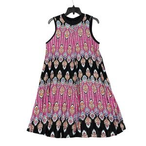 Nicole By Nicole‎ Miller Womens 6 Boho Pleated Shift Dress Retro Festival Chic